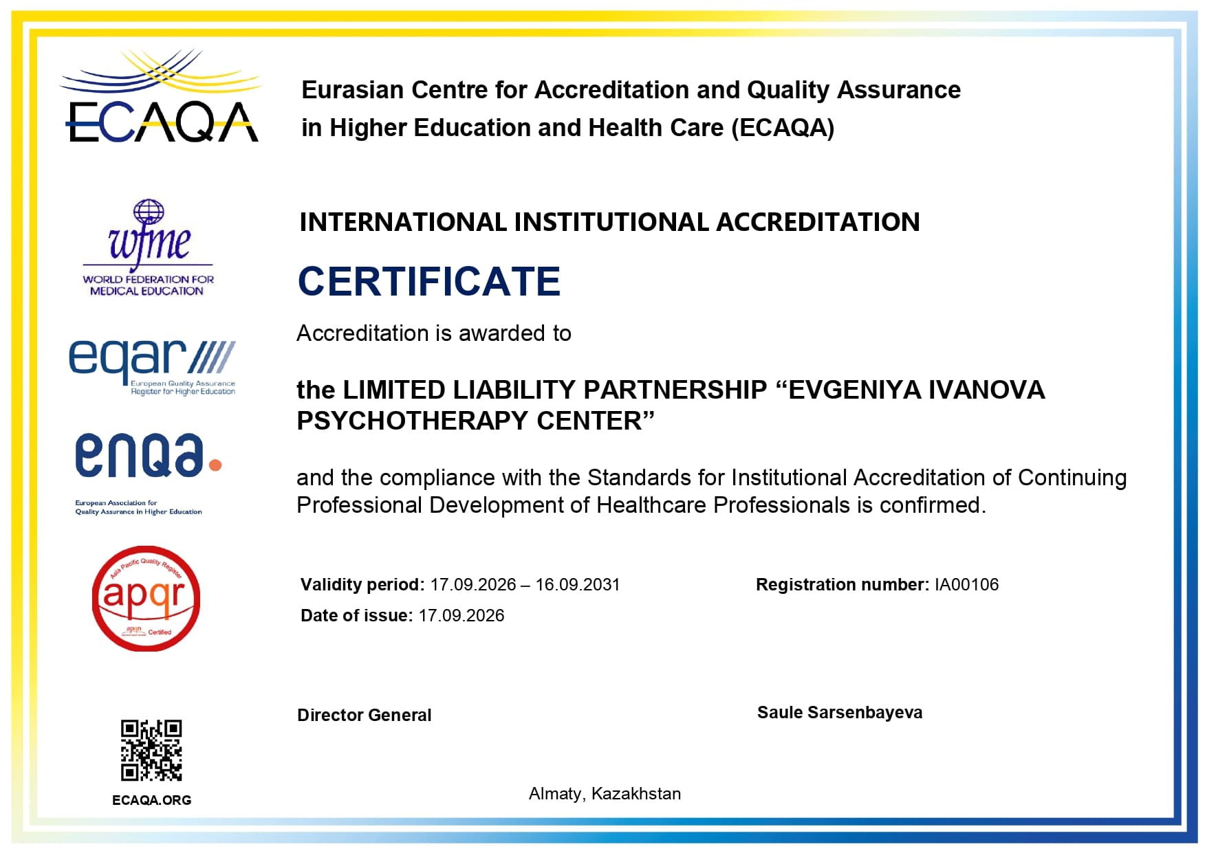 INTERNATIONAL INSTITUTIONAL ACCREDITATION